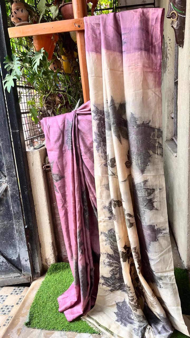 Eco Printed Gachi Tussur with Blouse Piece- Sustainable fashion
