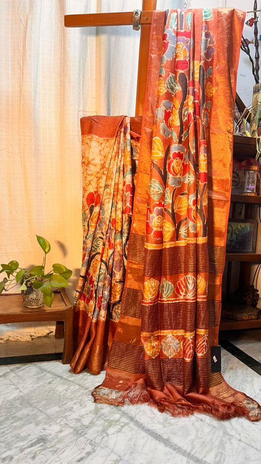Hand batik Tussar saree with blouse piece