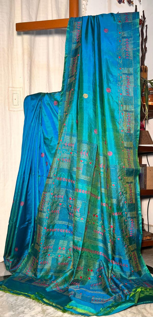 Bishnupuri Katan Silk Saree hand embroidered with Blouse Piece