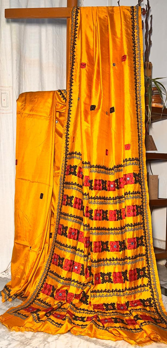Bishnupuri Katan Silk Hand embroidered with Blouse Piece