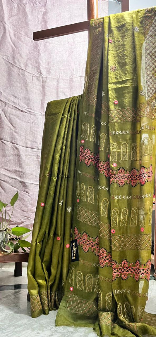 Gachi Tussar Saree Lambani Hand Embroidered with Blouse Piece