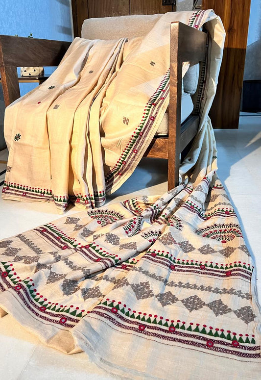 Handloom Gachi Tussar Saree hand embroidered with Blouse Piece