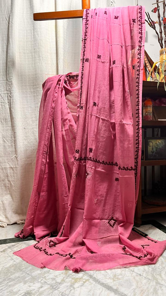 Hand Embroidered pure cotton Mulmul Handloom Saree