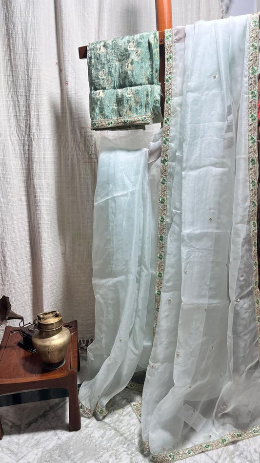 Organza Silk by Silk Saree with Banarasi Blouse Piece online