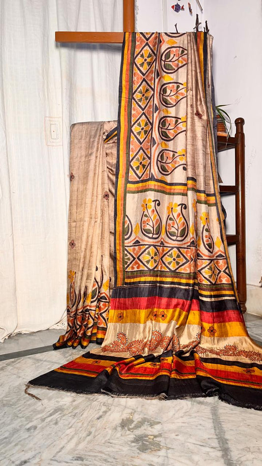 Hand Embroidered Pure Silk Saree with Blouse Piece