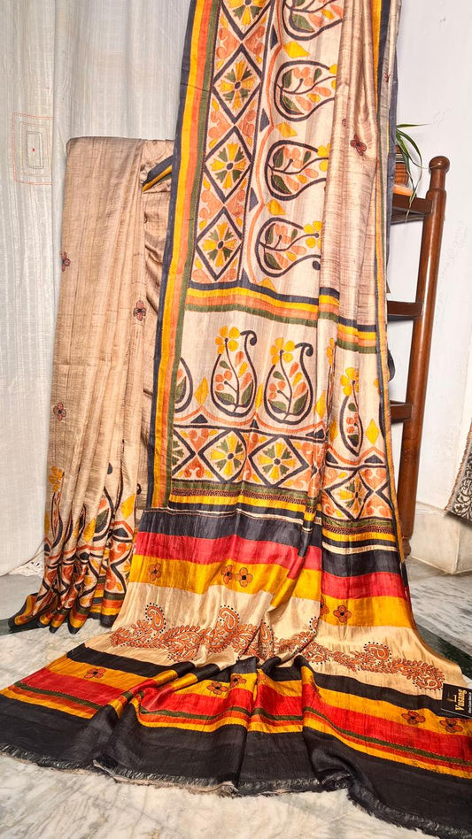Hand Embroidered Pure Silk Saree with Blouse Piece