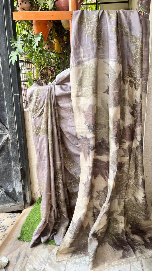 Eco Printed Gachi Tussur with Blouse Piece- Sustainable fashion