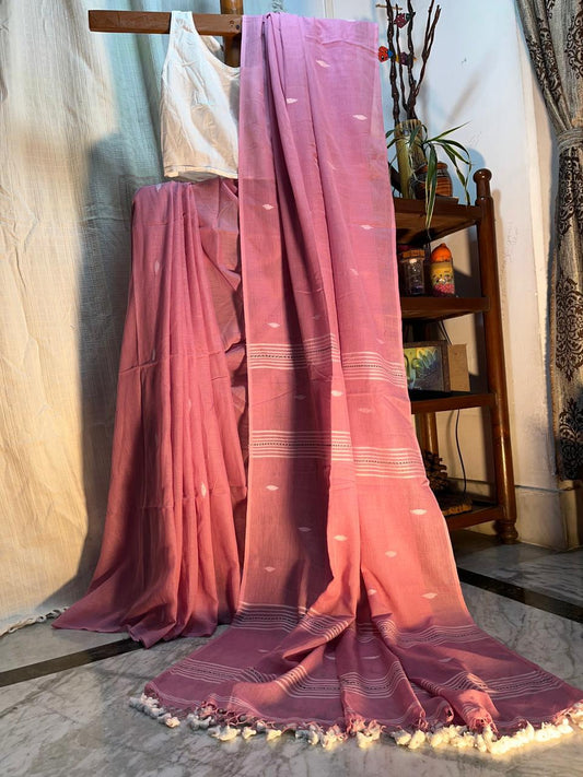 Pure Cotton Mulmul with Handloom Jamdani work (Pink)- summer fashion