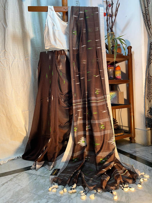 Pure Cotton Mulmul with Handloom Jamdani work (Black)- summer fashion