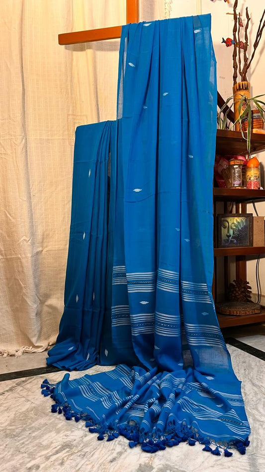 Pure Cotton Mulmul with Handloom Jamdani work (Blue)- summer fashion